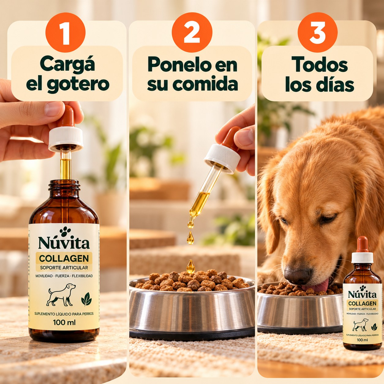 Cómo se usa Núvita: cargá el gotero, ponelo en su comida, todos los días
